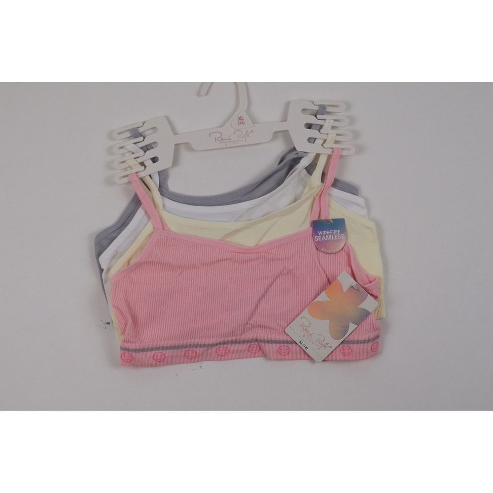 Rene Rofe Girl Seamless Bralette 4-Pack Pink Grey White Yellow XL 14 NWT